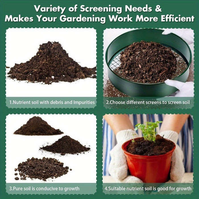 Type A - Soil Sifter Gardening Compost Sieve 4 Interchangeable Meshes Sand Rocks Dirt Shovel 30cm 11