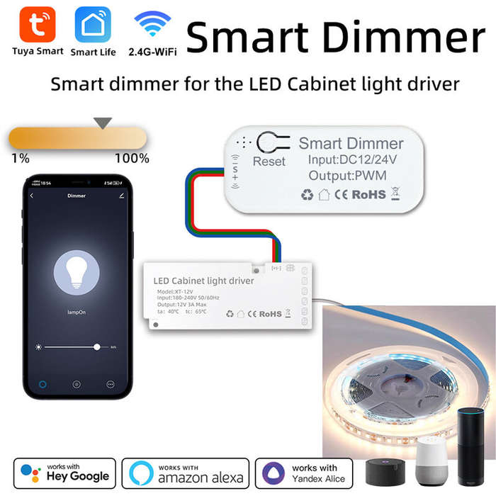 Tuya WiFi Smart Dimmer LED Cabinet Light Driver Timing Function Smart Scenes APP Remote Voice Contro