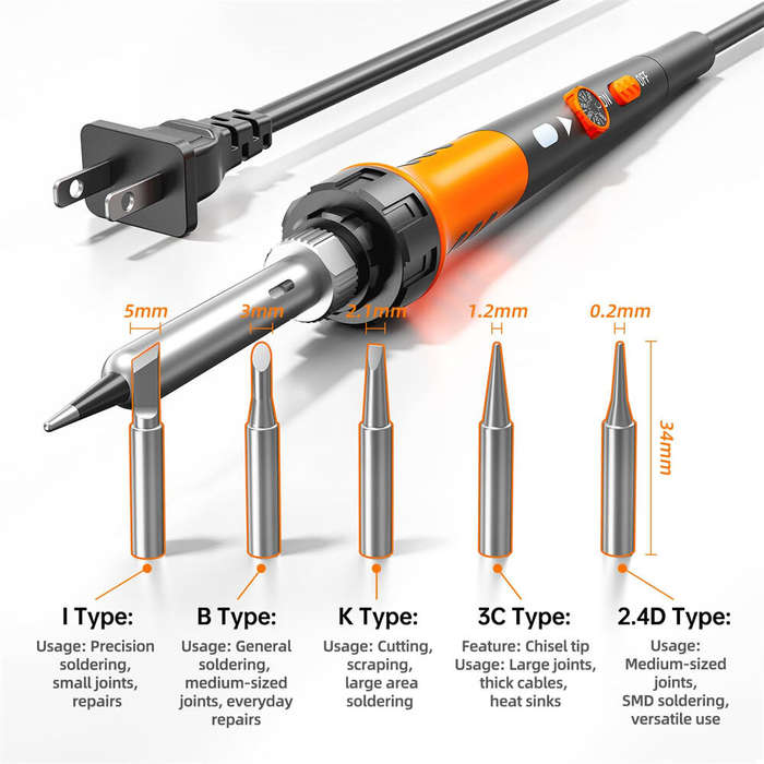 US Plug - 12Pcs Soldering Iron Premium Kit 60W Soldering Gun with Ceramic Heater Adjustable Temperat