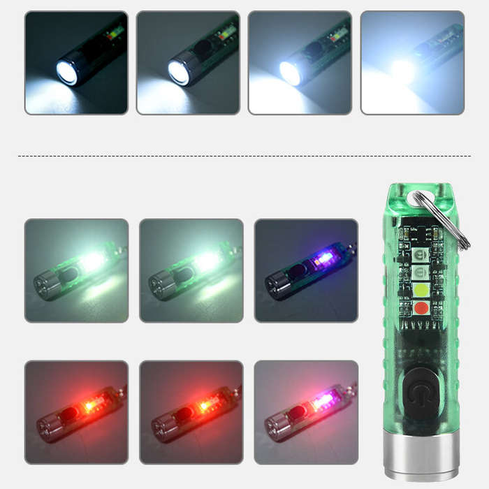 White - SST20 400LM Portable Mini Outdoor Key Chain Flashlight with Multi-light Source Side Light TY