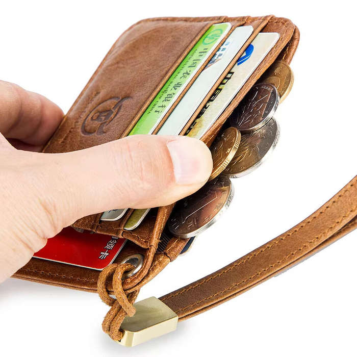 Coffee - BULLCAPTAIN Men's Genuine Leather Credit Card Holder Mini RFID Protection Card Bag Thin Coi