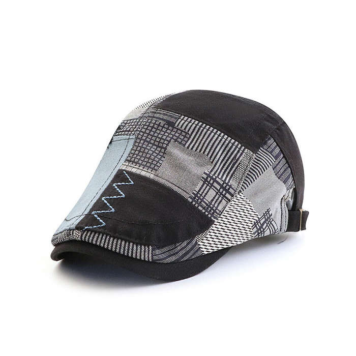 Light Grey - Collrown Men Berets Retro Patchwork Plaid hat Men's Flat Cap England Newsboy Cap Classi