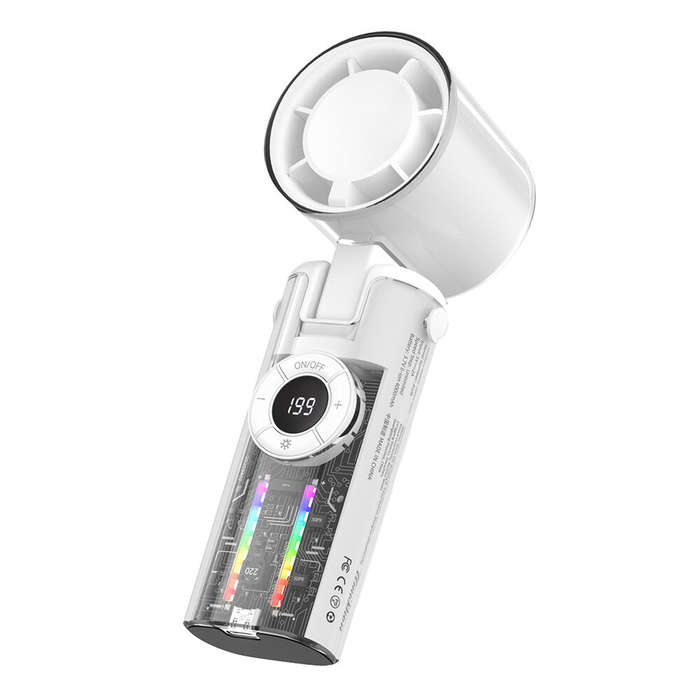White - Neck Hanging Fan Portable 199 Gear Cooling Fan Turbine Handheld Small Fan with LED Display S