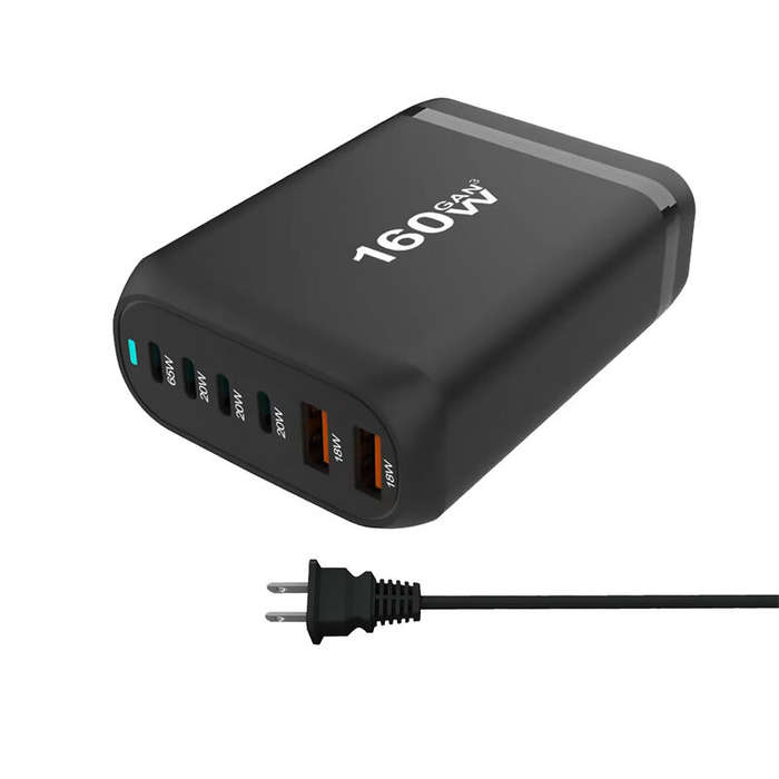White & EU Plug - [GaN Tech] 160W 6-Port USB PD Charger 2USB-A+4USB-C Fast Charging Desktop Charging