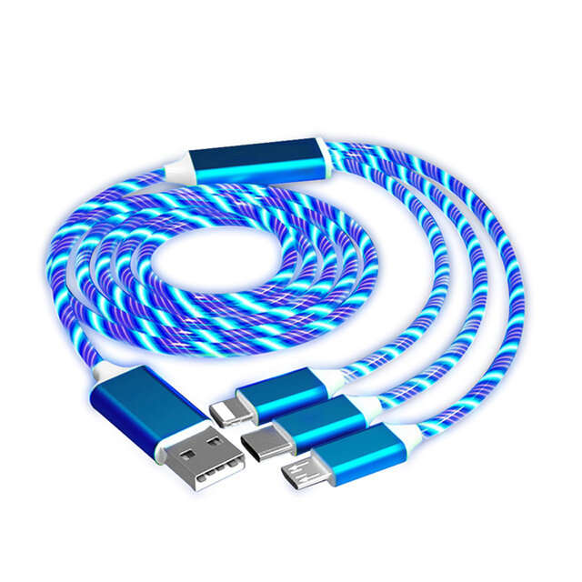 1M - 3 in 1 Glowing Cable LED Light USB to Type-C/Micro/iP Cable Fast Charging 1M Long for iPhone 14