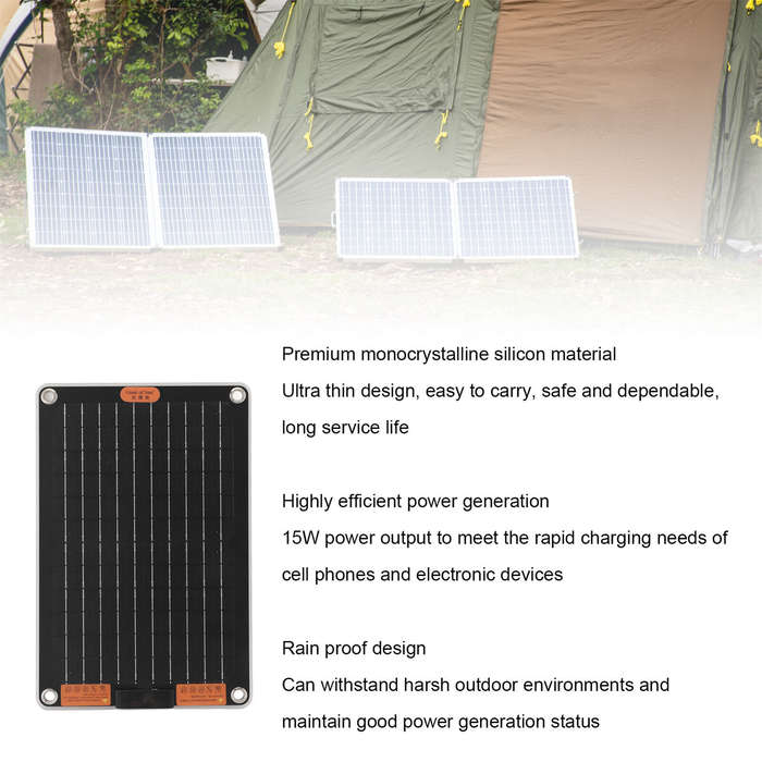 10W - 10W/15W Solar Panel Super Thin Waterproof Fast Charging for Outdoor Cell Phones and Electronic
