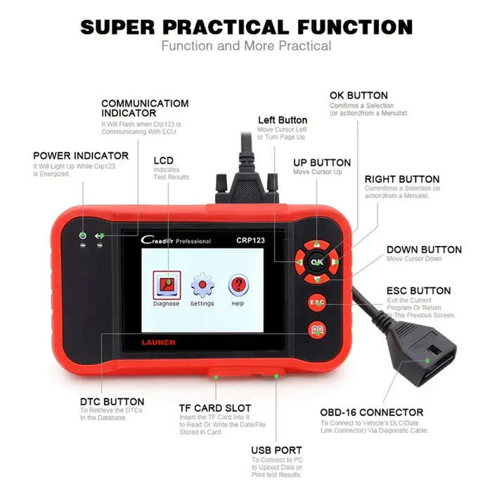 LAUNCH OBD2 Scanner CRP123 Elite Model Engine/ABS/SRS/Transmission Diagnostic Scan Tool SRS Airbag C