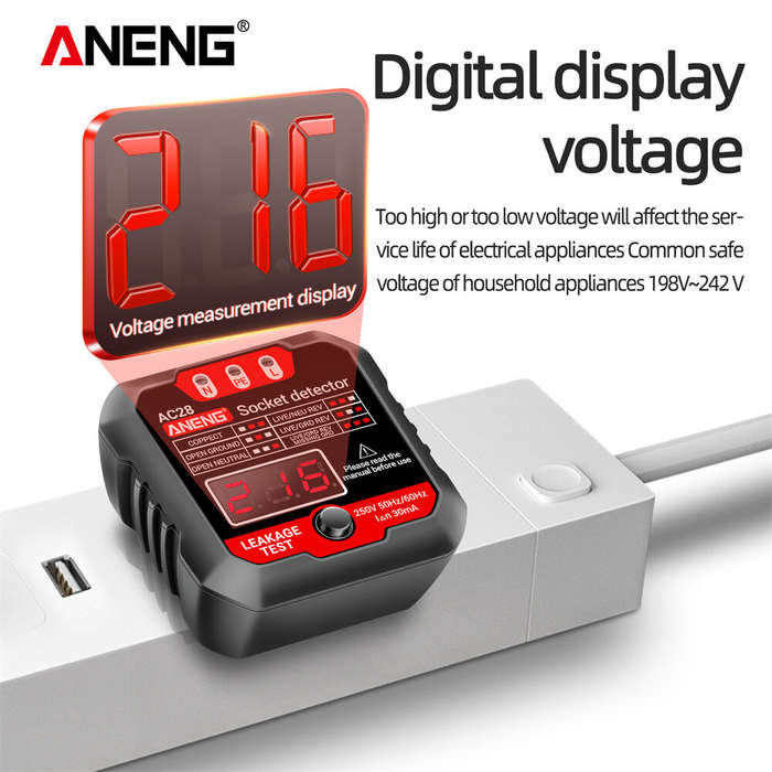US Plug (White) - ANENG AC28 Digital Display Socket Tester UK US EU Plug Polarity Phase Pheck Detect