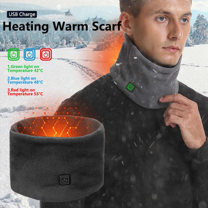 Black - TENGOO 3 Gears Electric Heating Scarf Adjustable Intelligent Winter USB Rechargeable Neck Co