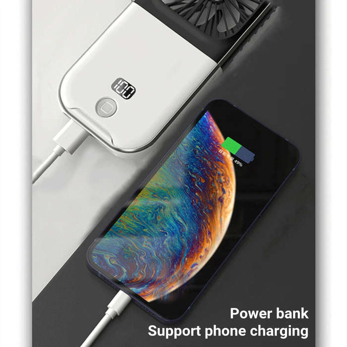 White - Mini Portable Outdoor Hand Fan Hanging Neck Fan USB Charging 3000mAh Battery Powered 180 Fol
