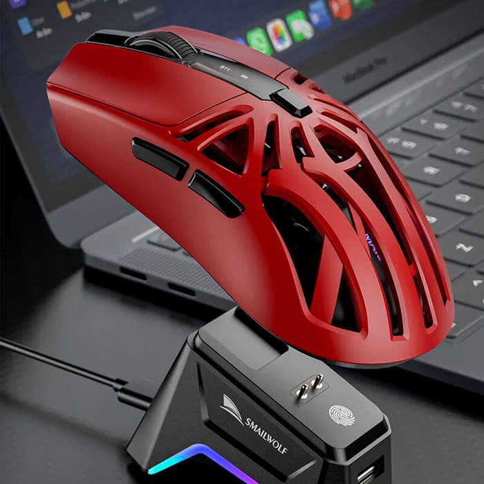 Black - SMAILWOLF M8 Tri-mode Gaming Mouse with Charger Dock PAW3311 Sensor RGB 12000DPI 1KHz Return