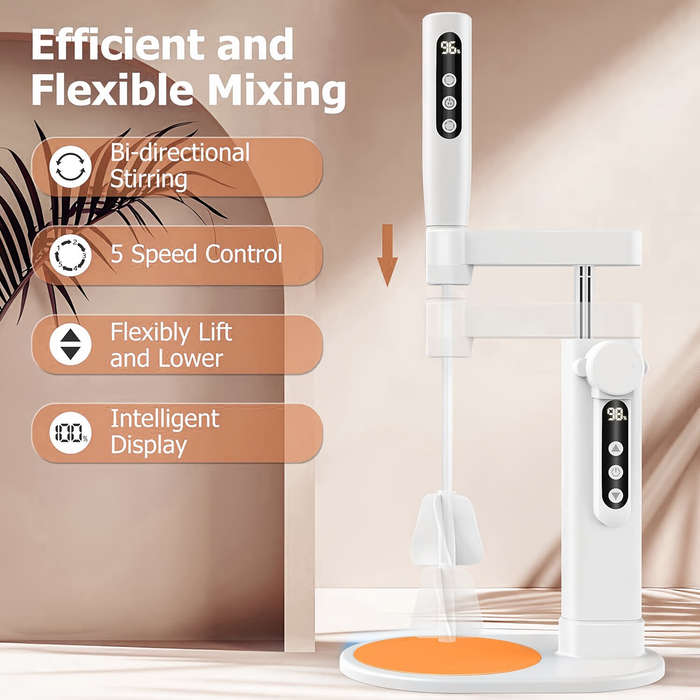 White - Rechargeable Epoxy Mixer USB Powered Anti-Bubble Design Hands Free Resin Blender Lithium Bat