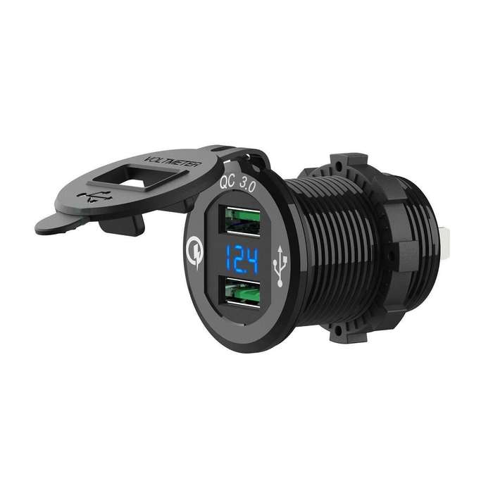 Black - 12V-24V QC3.0 Dual USB Quick Charger Socket For Automobile Car Boat Motorcycle Vehicle