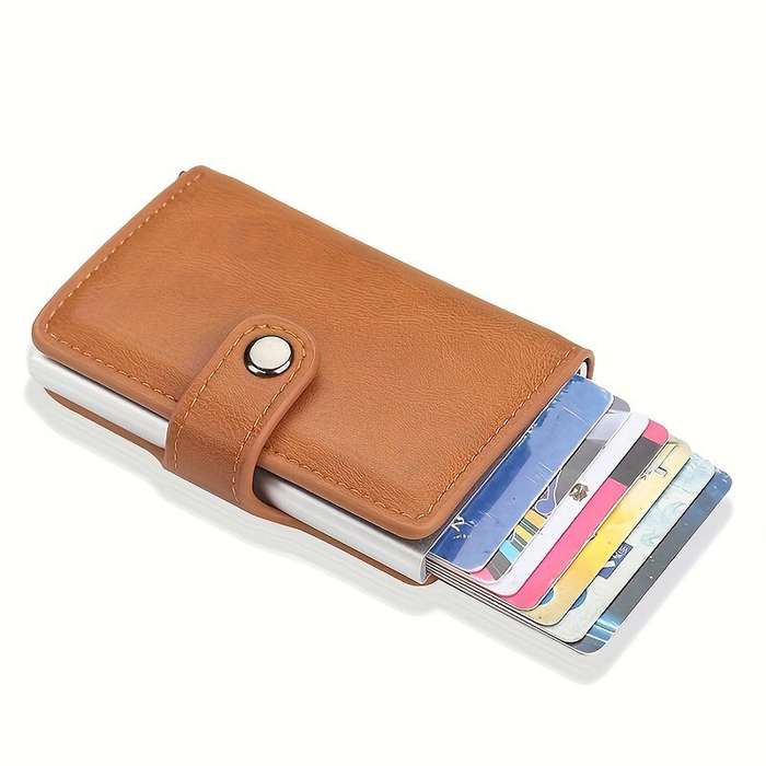 Black - Automatic Elastic Credit Card Holder Mens Wallet Double Layer Aluminum Alloy Credit Card Hol