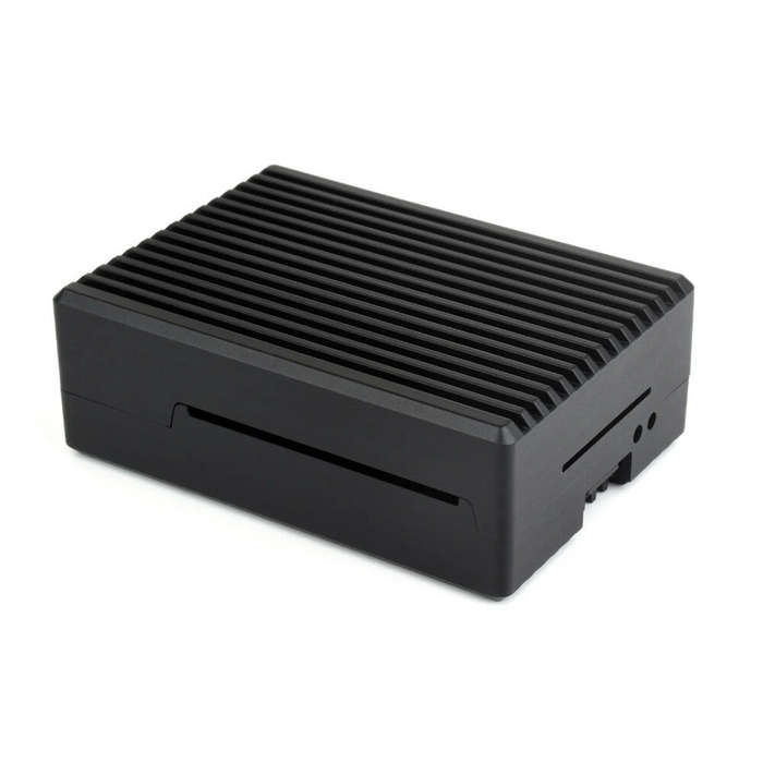 Aluminum Stripe Grooved Case For Raspberry Pi 5 Built-In Cooling Fan and Heatsink Pillars