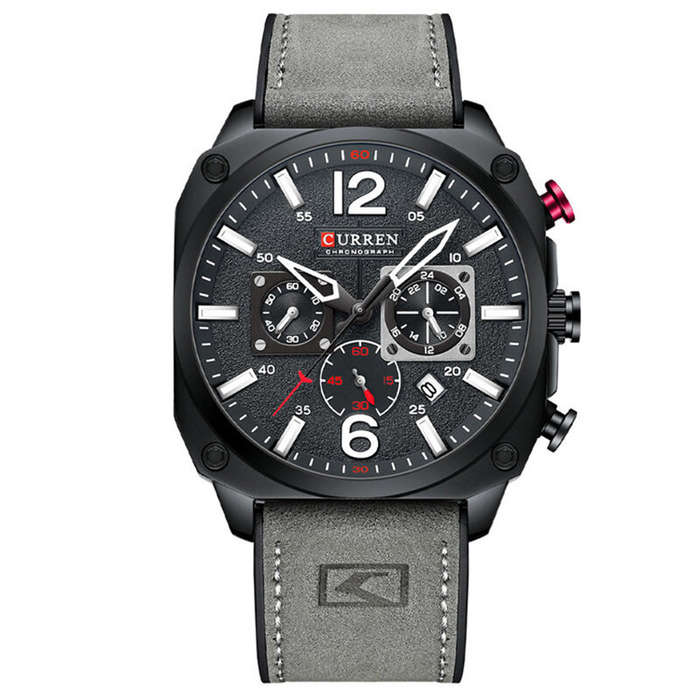 Grey - CURREN Men Sports Watches Multi-function Chronograph Quartz Watch Luminous Waterproof Calenda