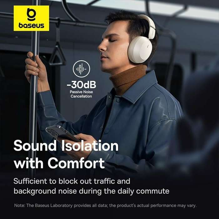 Grey - Baseus Bass 35 Max bluetooth Headset Wireless Headphone 40mm Units Deep Bass 65H Playback Sof