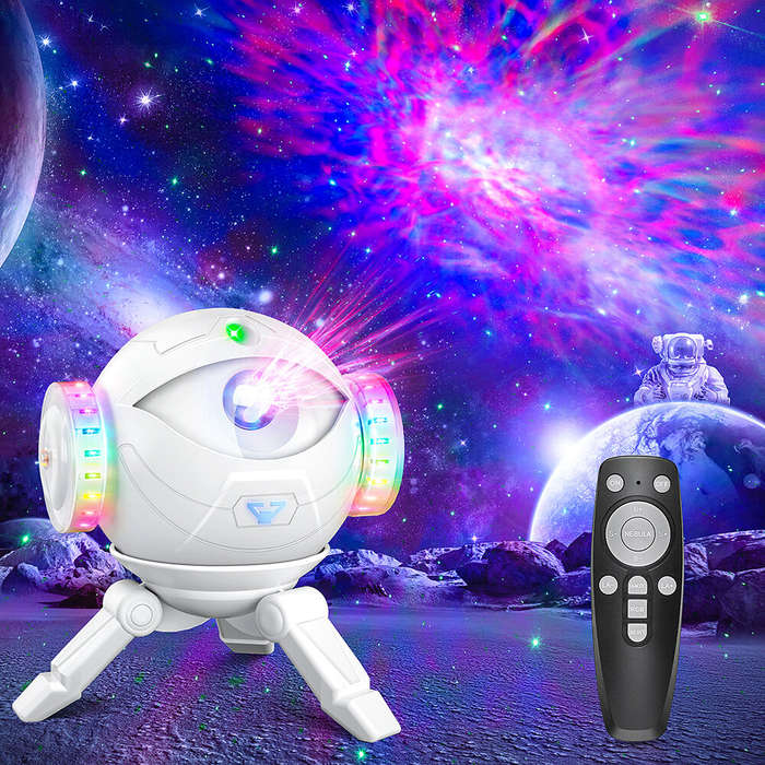 White - LED Astronaut Galaxy Projector Lamp 360 Rotating Starry Sky Light with 7 Nebula Effects Remo