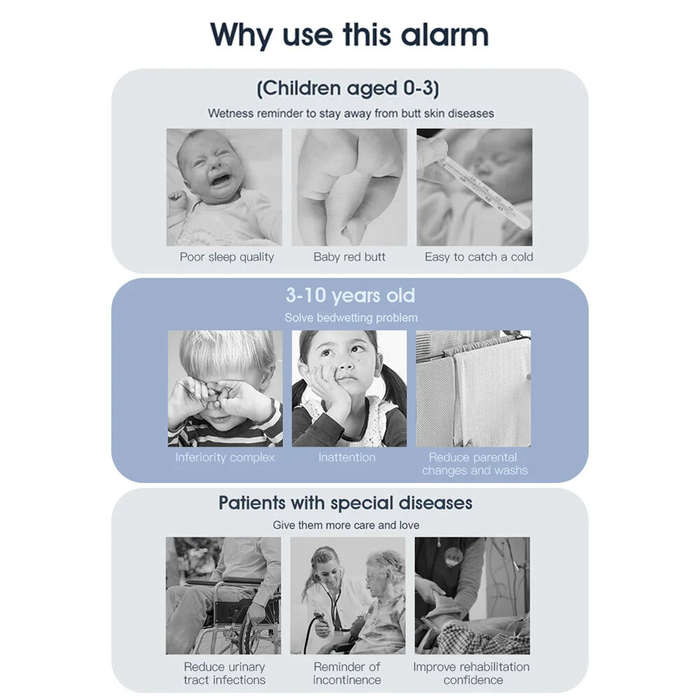 White - Wireless Bedwetting Alarm Pee Alarm with Receiver for Boys Grils Kids Potty Training Elder C