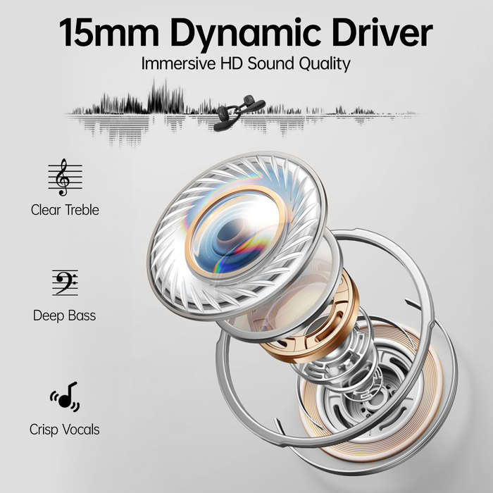 Black - Weofly TouchFits 1.83inch LED Touch Screen Earbuds Wireless bluetooth 5.4 Earphone 15mm Dyna