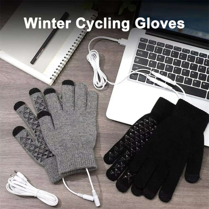 Grey - TENGOO Winter Electric Heated Gloves USB Rechargeable Electric Heated Gloves Warm Gloves for