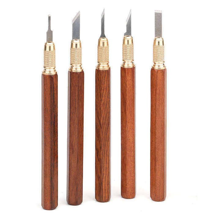 #A - GANWEI MG0-000-0073F Model Carving Knife High Carbon Steel Blades Brass Beech Wood Handle Preci