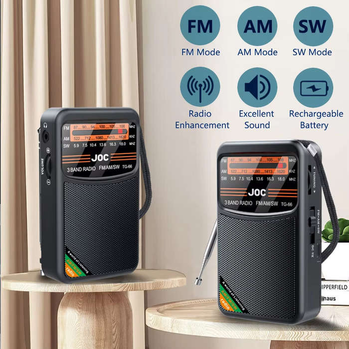 Gold - TG-66 Portable Radio AM FM SW Pocket Radio with Rechargeable Battery Good Reception Supports