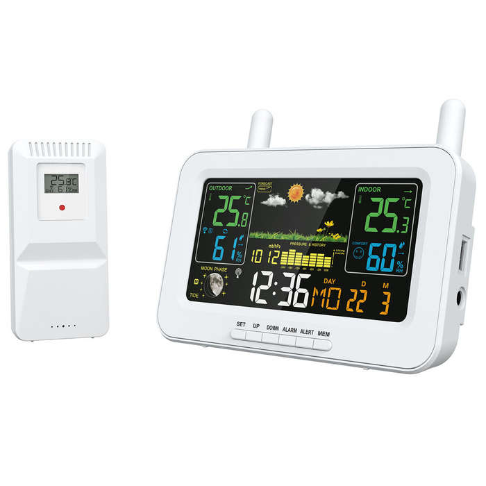 Black - Weather Stations Wireless Indoor Outdoor Thermometers LCD Color Display Temperature Humidity