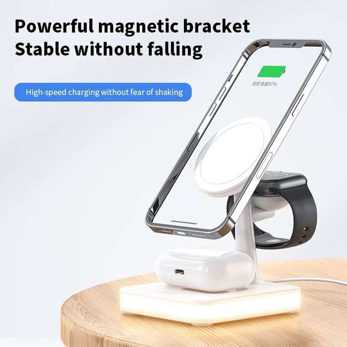 White - 30W 4 in 1 Magnetic Wireless Charger Lamp for iPhone 12 13 14 Pro Max Mini Apple Watch Airpo