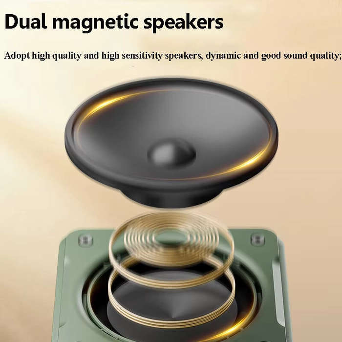 Green - Amoi X03 Mini Digital FM Radio Wireless bluetooth Speaker with Knob Dual Magnetic Speakers 1