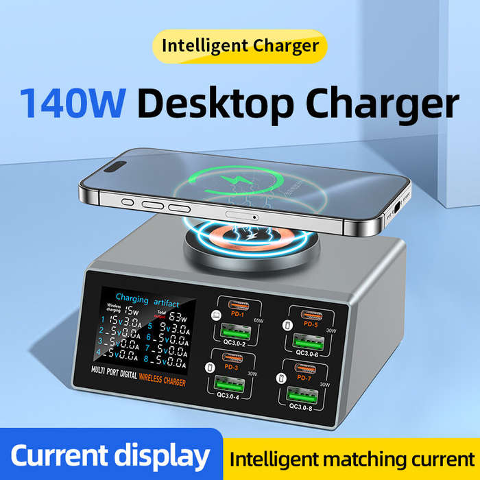 EU Plug - Bakeey WLX-X9S 140W 8-Port USB PD Charger 4USB-A+4USB-C PD QC3.0 Fast Wireless Charging De