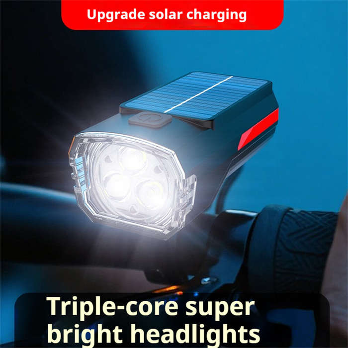 Black - BIKIGHT Solar Rechargeable LED Bicycle Headlight Anti-glare Type-C Charging Waterproof Bike