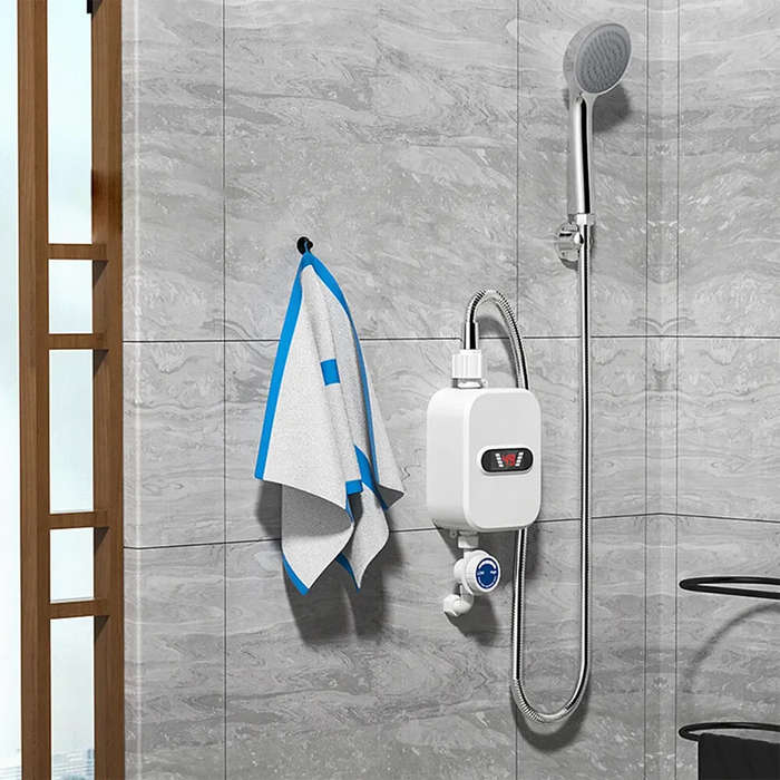 EU - 220V EU Plug Mini Instant Electric Water Heater Shower Set with Temperature Control Instant Hot