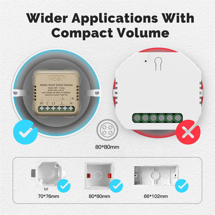 MoesHouse WM-104-M Tuya WiFi Matter Mini Smart Switch Module Relay Timer Home Automation App Remote