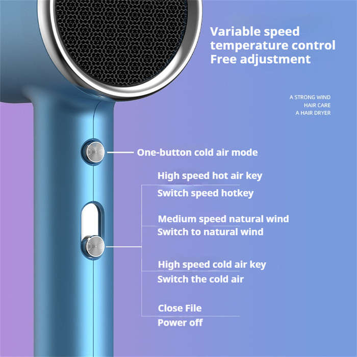 purple - 1800W Hair Dryer With 3 Heat & Speed Settings Compact Lightweight Design Negative Ion Techn