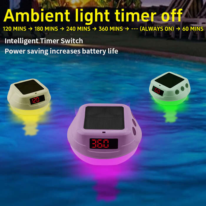 Blue - Wireless Solar Powered Pool Thermometer IP68 Waterproof RGB Ambient Light Temperature Display