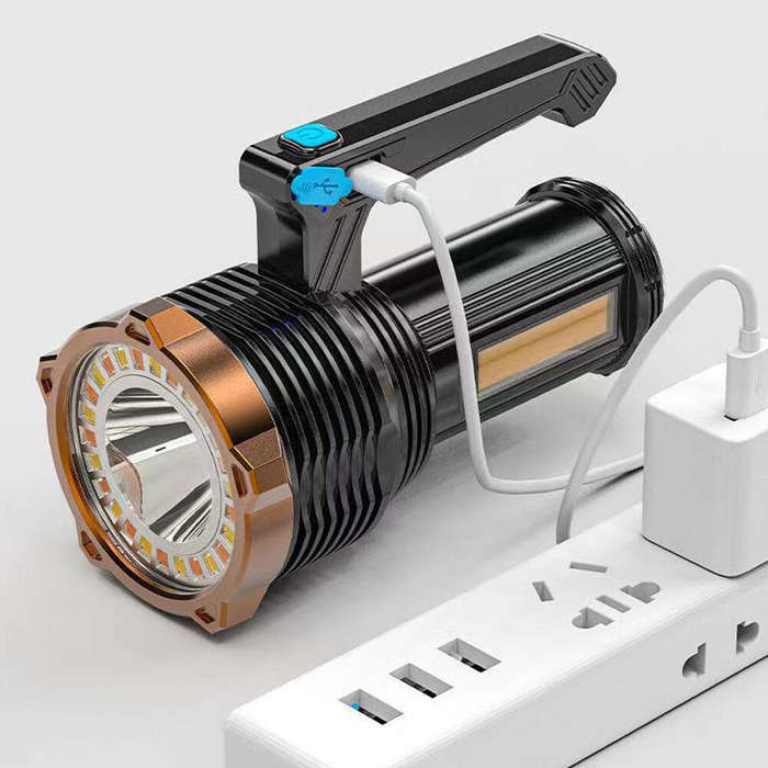 800LM LED+COB Handheld Flashlight Type-C USB Rechargeable Triple Light Source LED Searchlight Waterp