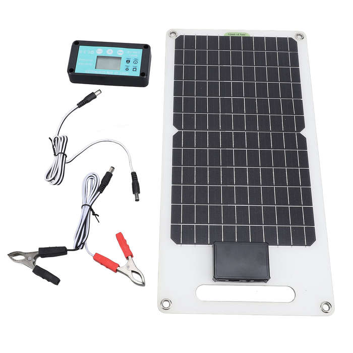 White - 20W Monocrystalline Solar Panel Dual Output 12V 24V Voltage Stabilization IP68 Waterproof US