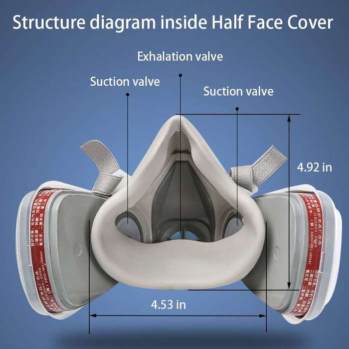 White - Reusable Half Face Cover Gas Mask with Safety Glasses Double Filtration for Chemical Organic