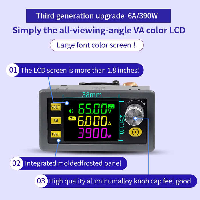 Black - Sinilink XY6506 CNC Adjustable DC Power Supply 65V 6A 390W Step-Down Module Constant Voltage