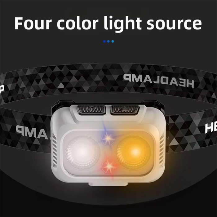 White - Outdoor Bike Light Type-C Rechargeable Headlamp Motion Sensor Bright Led Running Fishing Fla