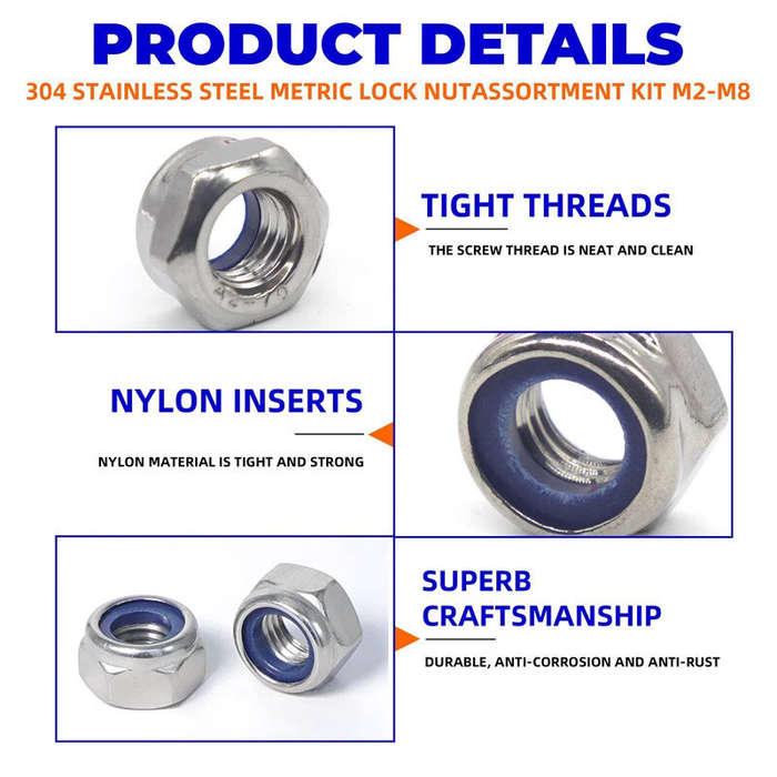 with box - 200pcs DIN985 Hex Nylon Insert Self Lock Nut Nylock Locknut Assortment Kit Set M2 M2.5 M3