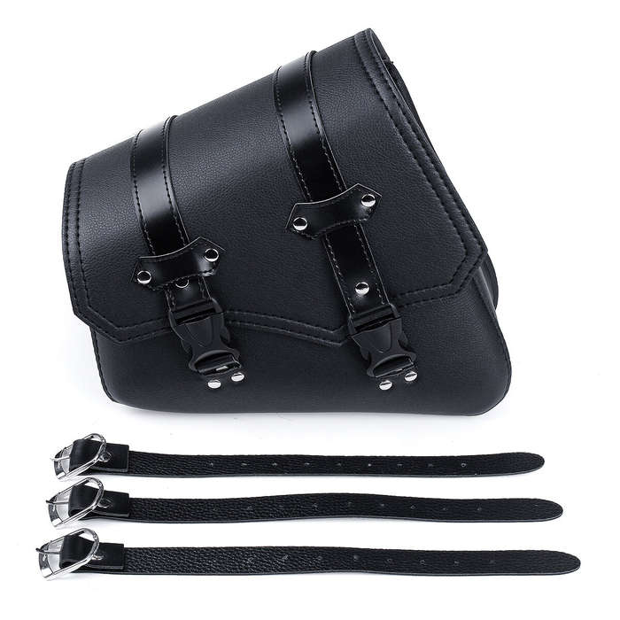 Left - Motorcycle Saddlebags 3 Quick Release Buckle Black PU Leather Waterproof Universal