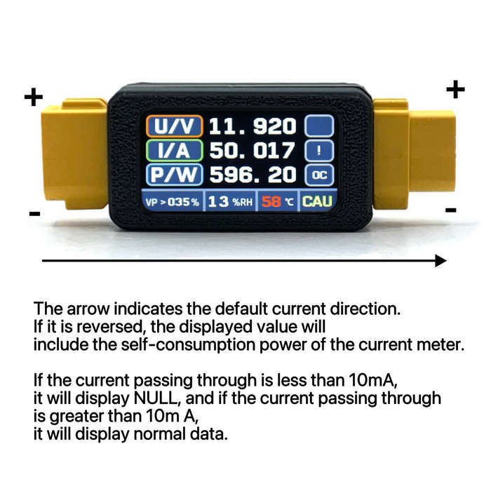 Black - XT60 30A 5-34V Bidirectional Ammeter Power Meter Voltage Current Monitor Real-Time Temperatu