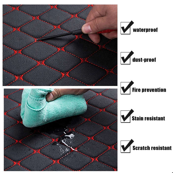 Red - 4pcs Universal Leather Car Floor Mats Car Floor Mats 5 Seater Non-slip Floor Liners Interior A
