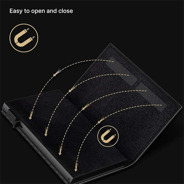 Black - AirTag Microfiber Men's Automatic Popup Card Holder Tri-fold RFID Anti-theft Brush Purse Wal