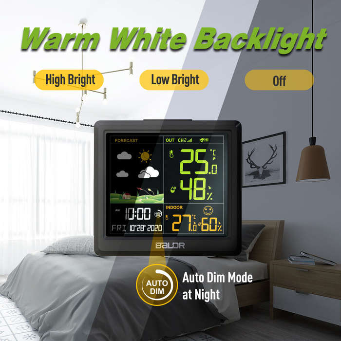 Black - BALDR Wireless VA Color Screen Weather Station 1%~99% Temperature Humidity Weather Forecast