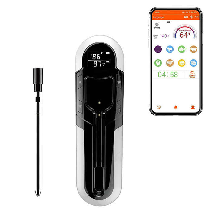 Grey - -4F to 212F Bluetooth Wireless Meat Steak Food Electronic Thermometer Grill Probe Smart Meat