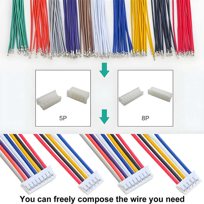 Kit - ZH1.5MM Connector Kit with Pre-crimped Cable 10 Colors 2345678910P Housing Box JST Wire Socket