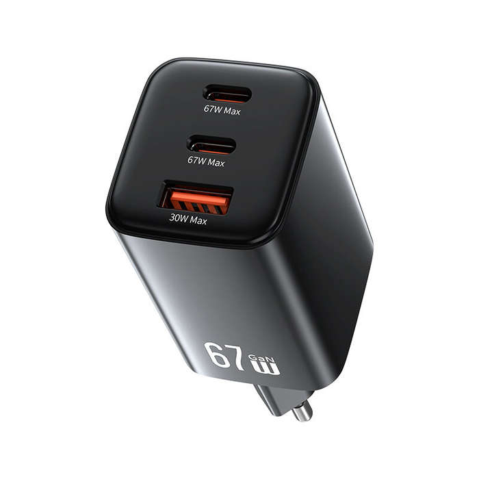 Black - [GaN Tech] USAMS CC265 67W 3-Port USB Charger 2USB-C+USB-A Fast Charging Wall Charger Adapte